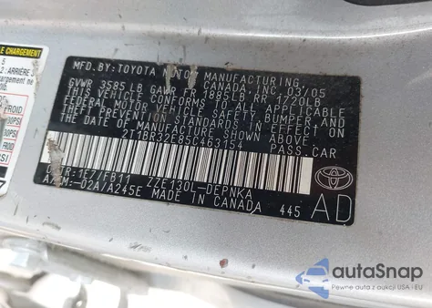 2005 Toyota Corolla Le from USA, damaged, VIN 2T1BR32E85C463154